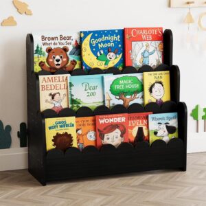 Black Wooden Montessori Kids Bookshelf
