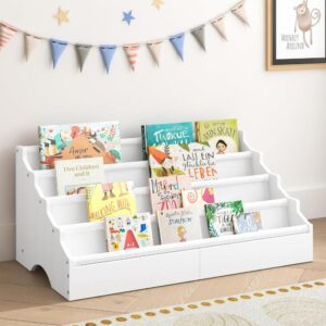 White Montessori Toddler Bookshelf Display